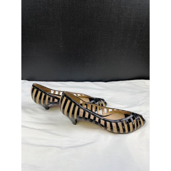 Alturo Chiang Women's Black Leather Peep toe Shoes/Heels 2.25" Size 9.5 SKU 3412 - Picture 5 of 8